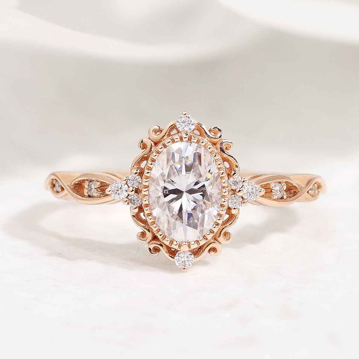 Vintage Oval Cut Moissanite Braided Stack Wedding Ring
