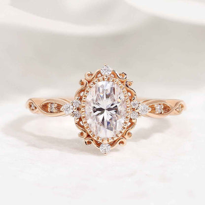 Vintage Oval Cut Moissanite Braided Stack Wedding Ring