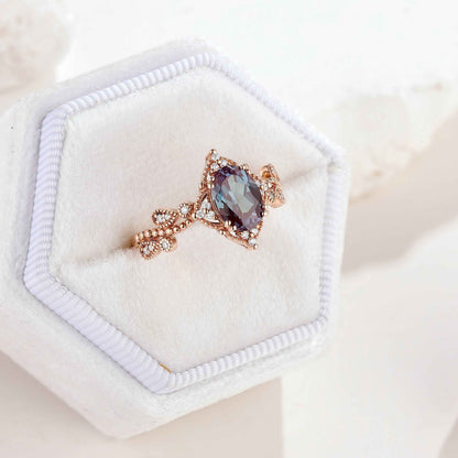 Vintage Rose Gold Alexandrite Handmade Ring Oval Cut Twisted Wedding Band