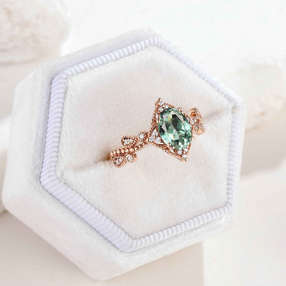 Unique Oval Cut Lab Green Sapphire Engagement Ring