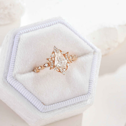 Coffin Cut Moissanite Engagement Ring Unique Moon Design Promise Wedding Ring