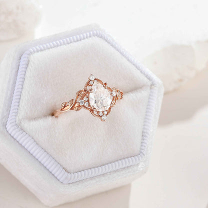 Nature Inspired Leaf Shaped Moissanite Wedding Ring