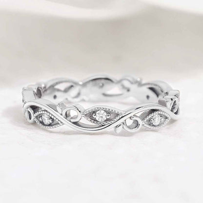 Unique Moissanite Straight Wedding Band Rose Gold Matching Rings Leaf Branch Ring