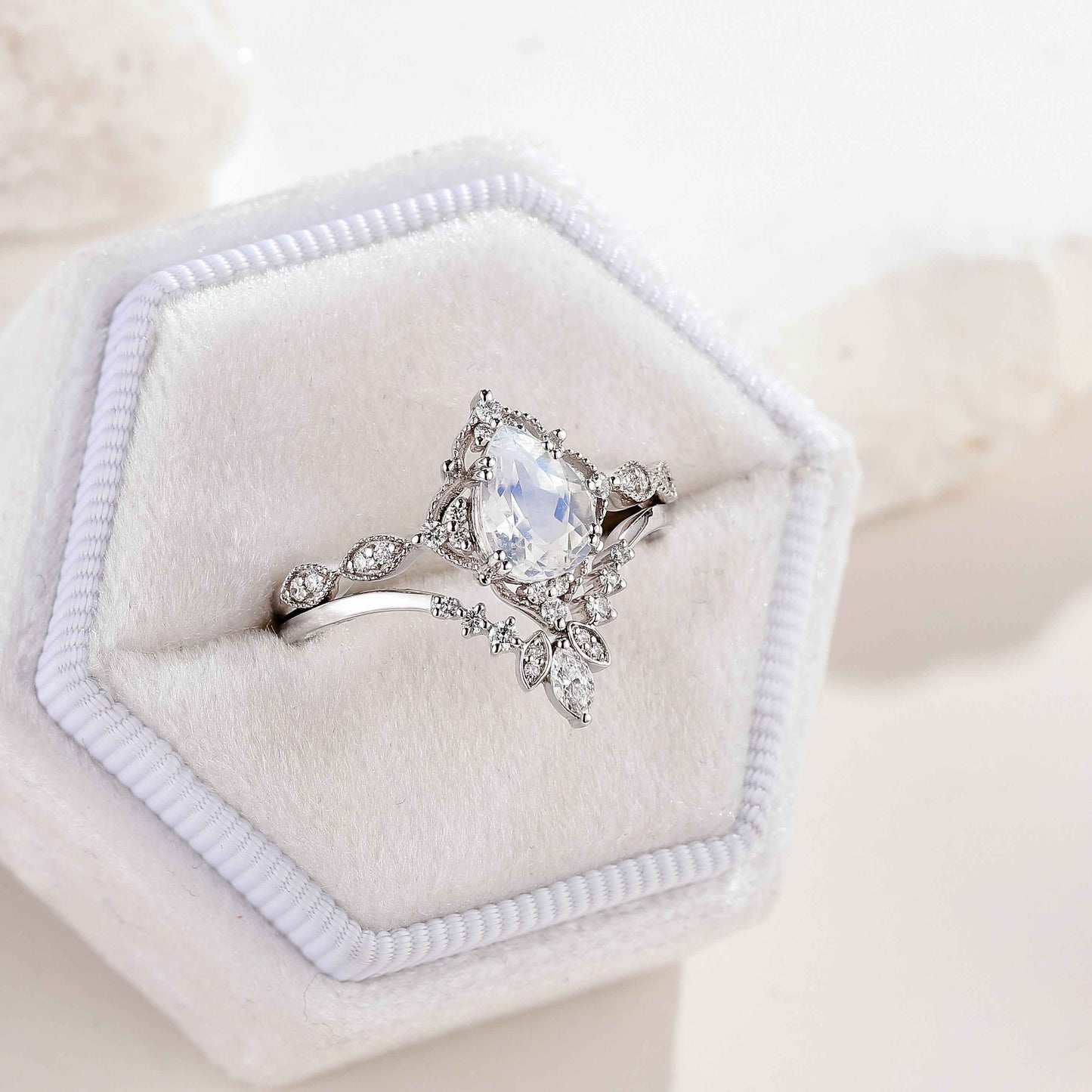 Vintage Pear Cut Moissanite Platinum Engagement Ring Set