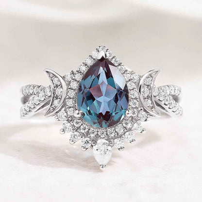 Unique Design Moissanite Wedding Ring Pear Shaped Alexandrite Engagement Ring