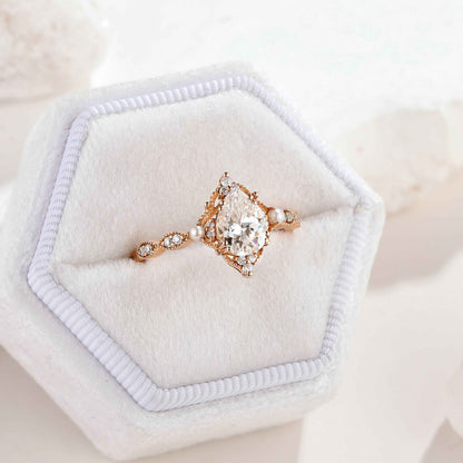 Vintage Pearl and Moissanite Cluster Wedding Band Anniversary Promise Ring