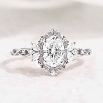 Art Deco Vintage Oval Moissanite Engagement Ring Rose Gold Promise Rings