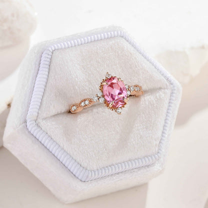 Affordable Oval Cut Lab Pink Sapphire Rose Gold Engagement Ring