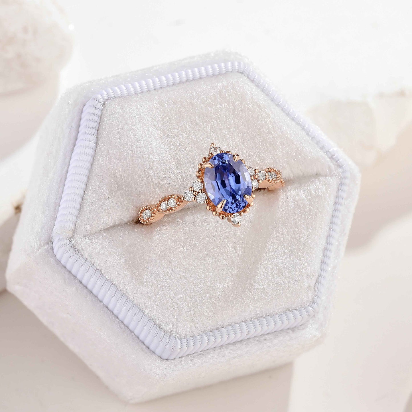 Classic Oval Cut Lab Blue Sapphire Engagement Ring