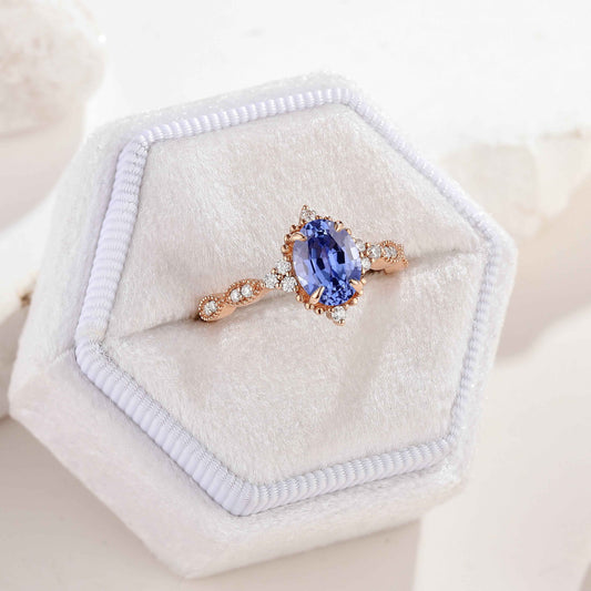 Classic Oval Cut Lab Blue Sapphire Engagement Ring