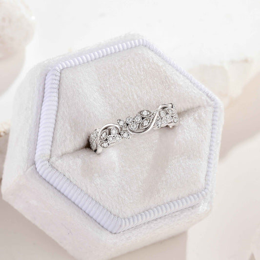 Art Deco Moissanite Leaf Floral Ring Leaf Vine Wedding Ring