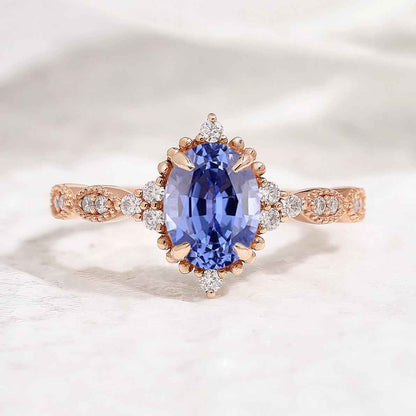 Classic Oval Cut Lab Blue Sapphire Engagement Ring