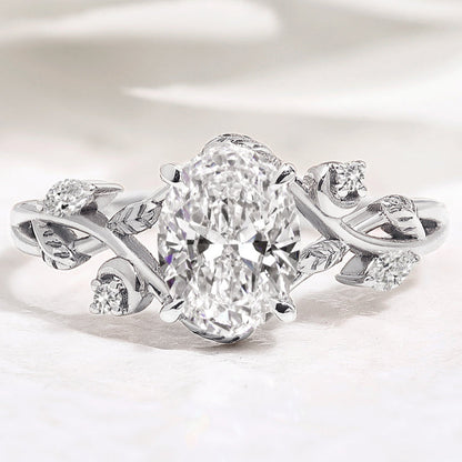 Oval Lab Grown Diamond Nature Inspired Leaf Engagement Ring