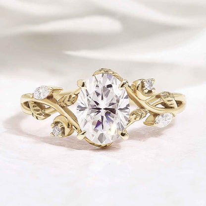Nature Inspired Leaf Shaped Oval Moissanite Engagement Ring