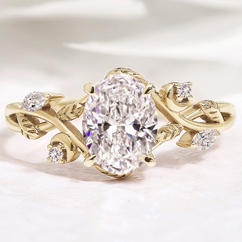 Oval Lab Grown Diamond Nature Inspired Leaf Engagement Ring