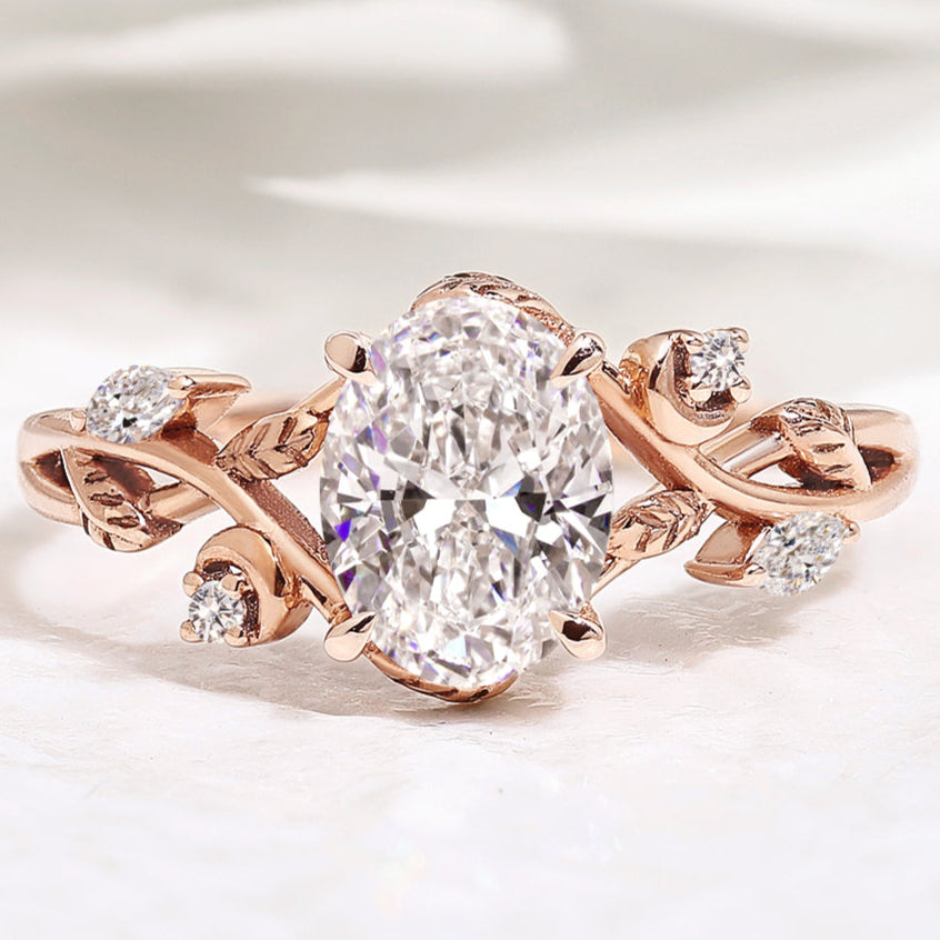 Oval Lab Grown Diamond Nature Inspired Leaf Engagement Ring