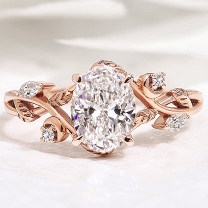 Oval Lab Grown Diamond Nature Inspired Leaf Engagement Ring