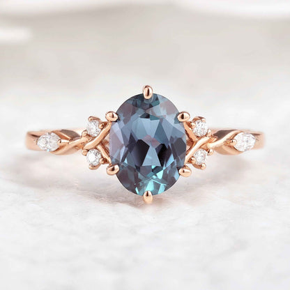 Unique Alexandrite Engagement Ring In Rose Gold Promise Rings