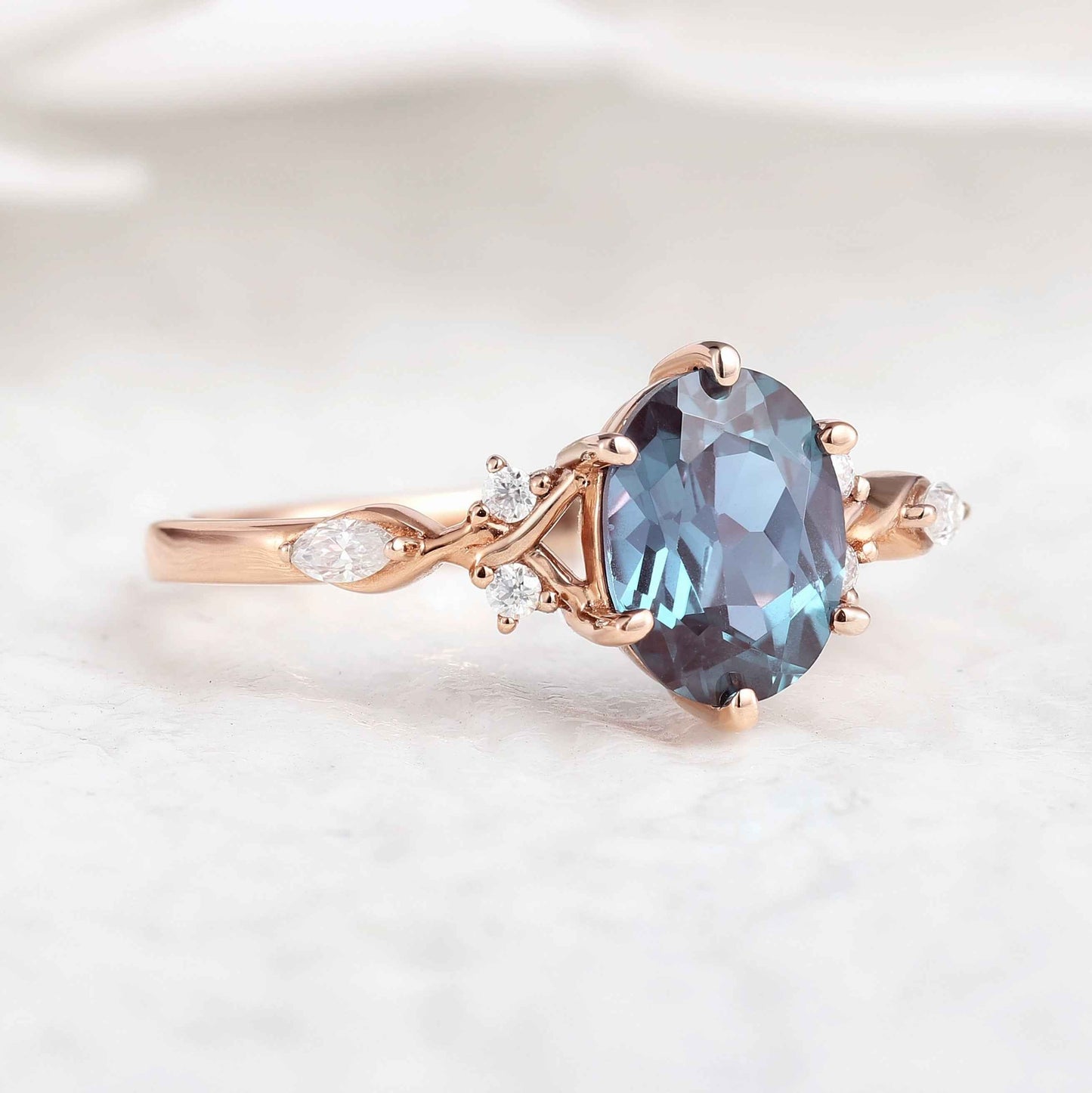 Unique Alexandrite Engagement Ring In Rose Gold Promise Rings