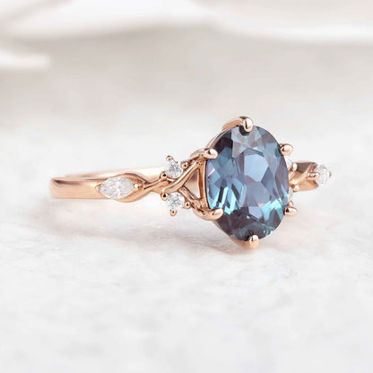 Unique Alexandrite Engagement Ring In Rose Gold Promise Rings
