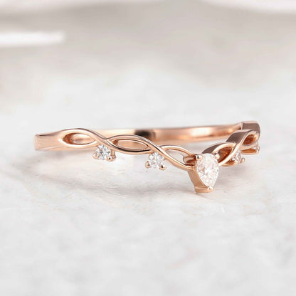 Minimalist Pear Cut Mossianite Wedding Band Rose Gold Anniversary Ring