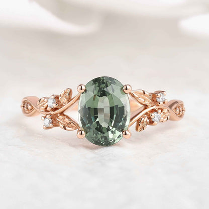 Unique Oval Cut Green Sapphire Engagement Ring In Rose Gold
