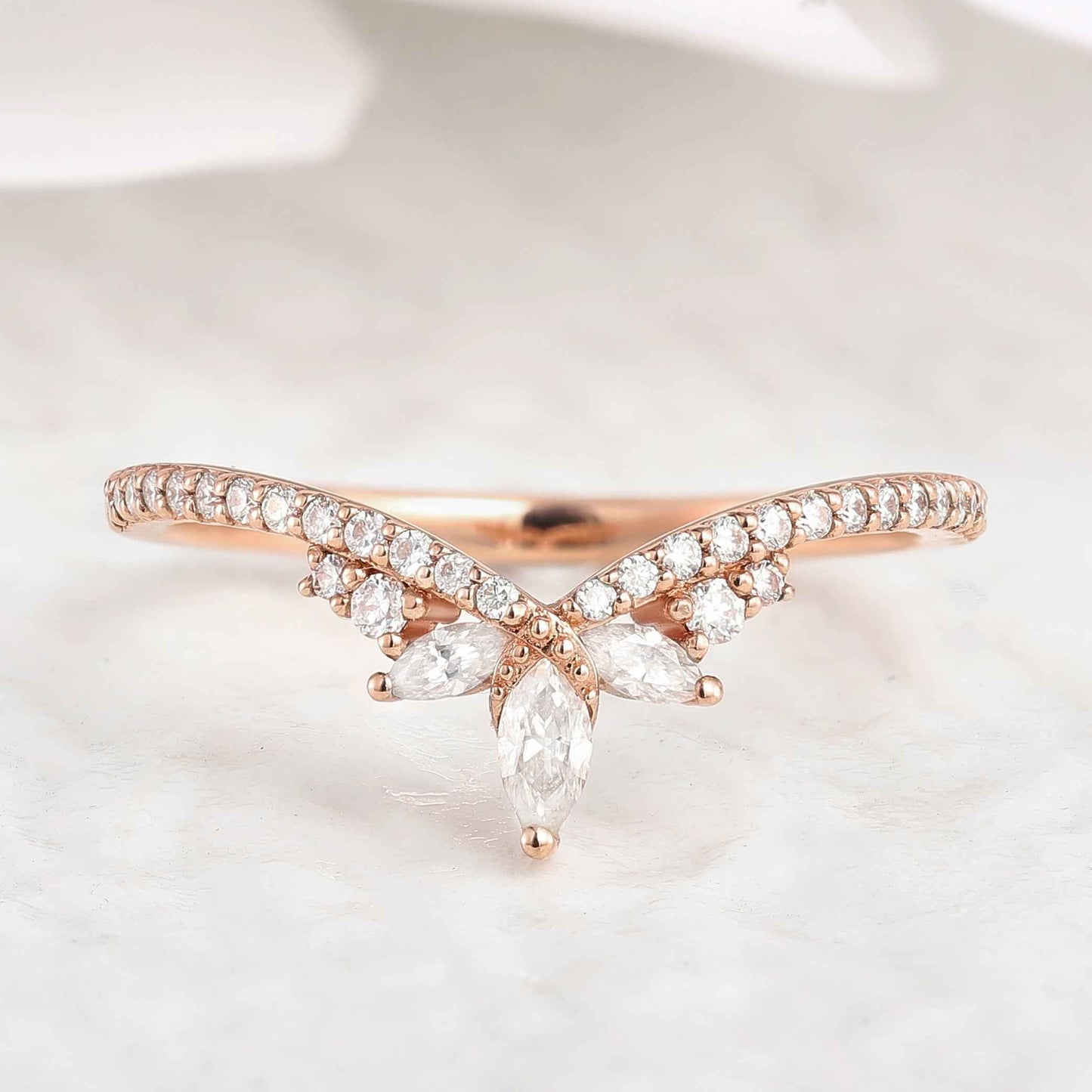 Unique Marquise Cut Moissanite Stackable Wedding Ring