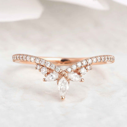 Unique Marquise Cut Moissanite Stackable Wedding Ring