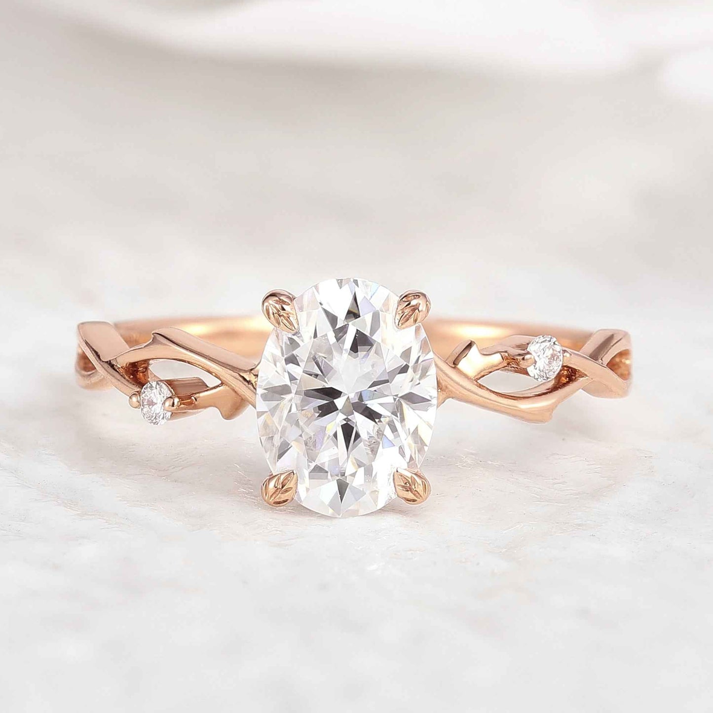 Art Deco Oval Cut Moissanite Engagement Ring Vine Branch Wedding Ring