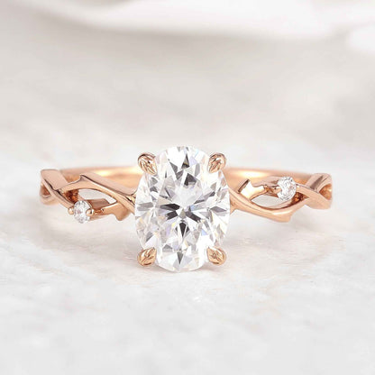Art Deco Oval Cut Moissanite Engagement Ring Vine Branch Wedding Ring