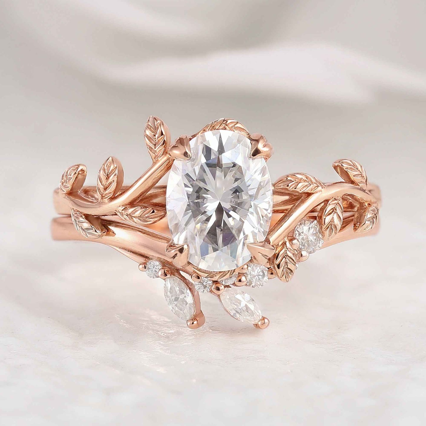 Nature Inspired Leafy Vine Moissanite Engagement Ring Set 2pcs