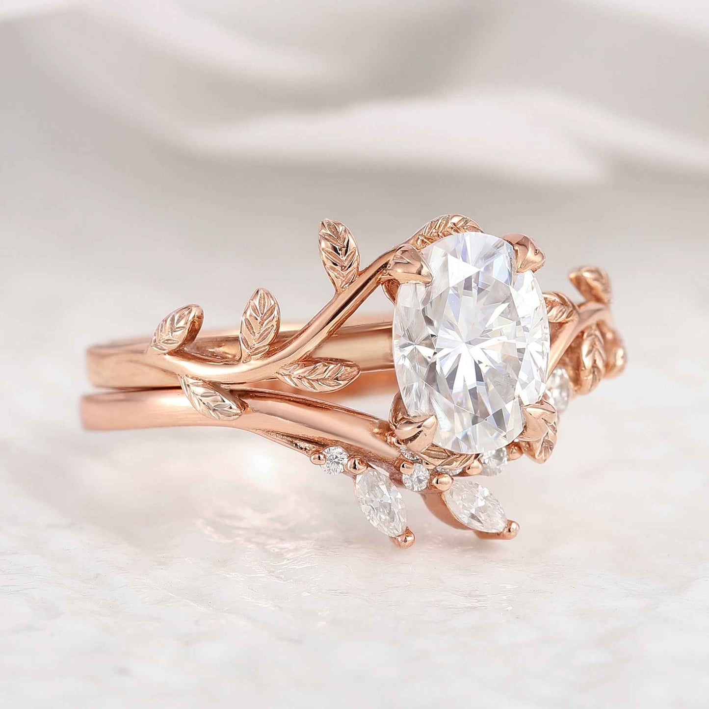 Nature Inspired Leafy Vine Moissanite Engagement Ring Set 2pcs