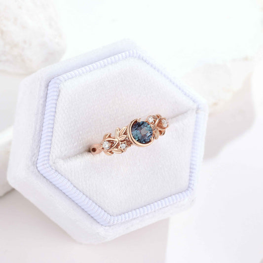 Vintage Alexandrite Engagement Ring Leaf Floral Custom Promoise Ring