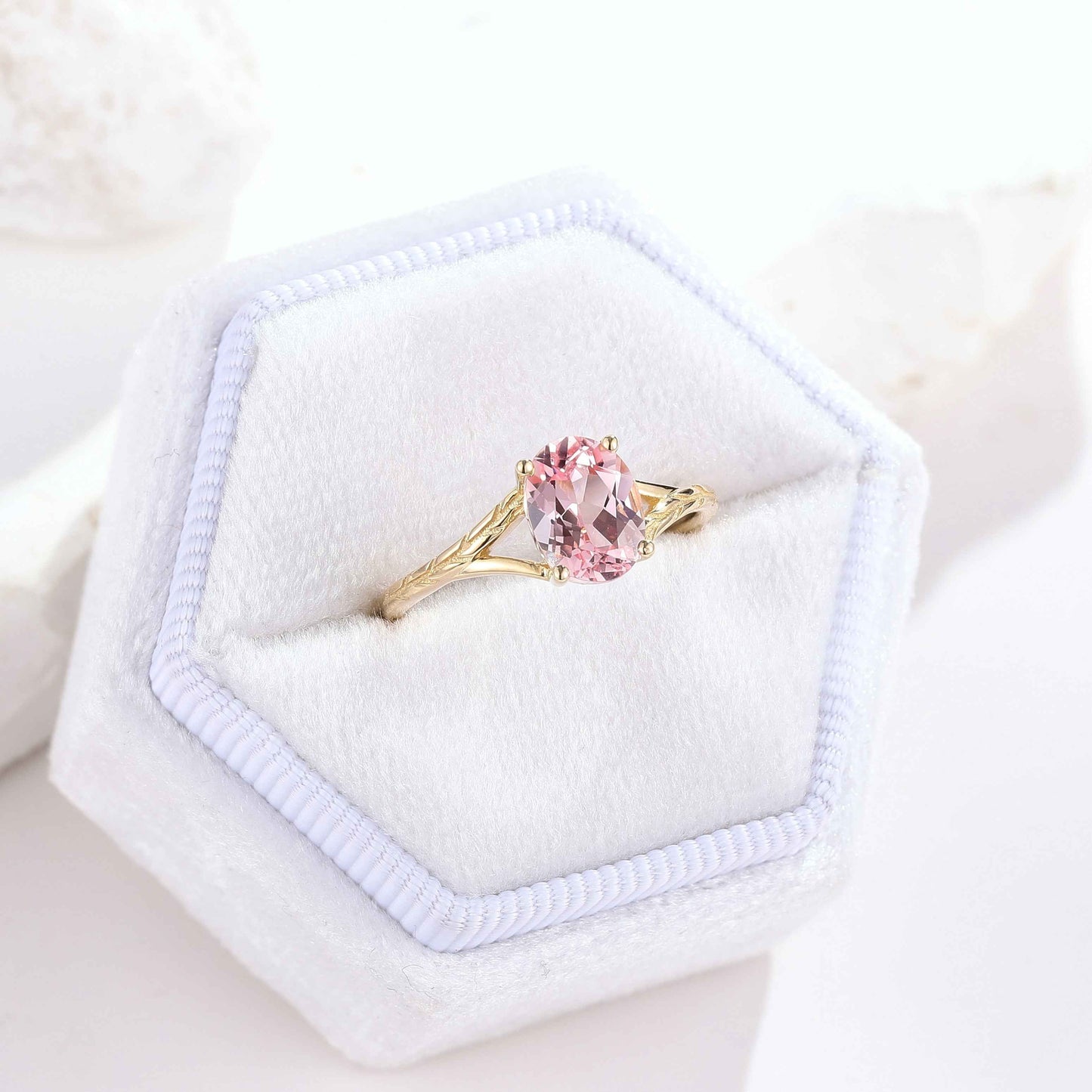 Minimalist Oval Cut Pink Sapphire Engagement Ring In Yellow Gold