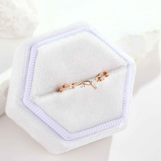 Minimalist Pear Cut Mossianite Wedding Band Rose Gold Anniversary Ring