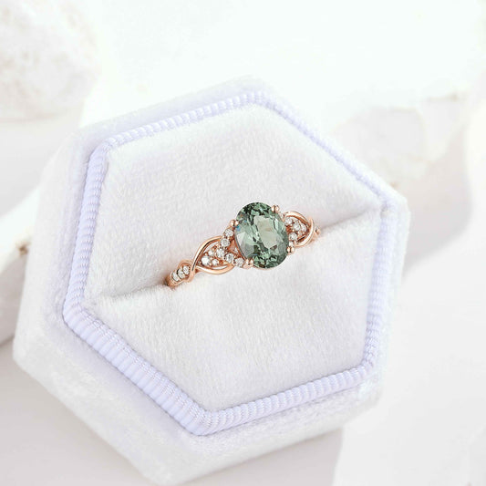 Nature Inspired Oval Cut Green Sapphire Engagement Ring