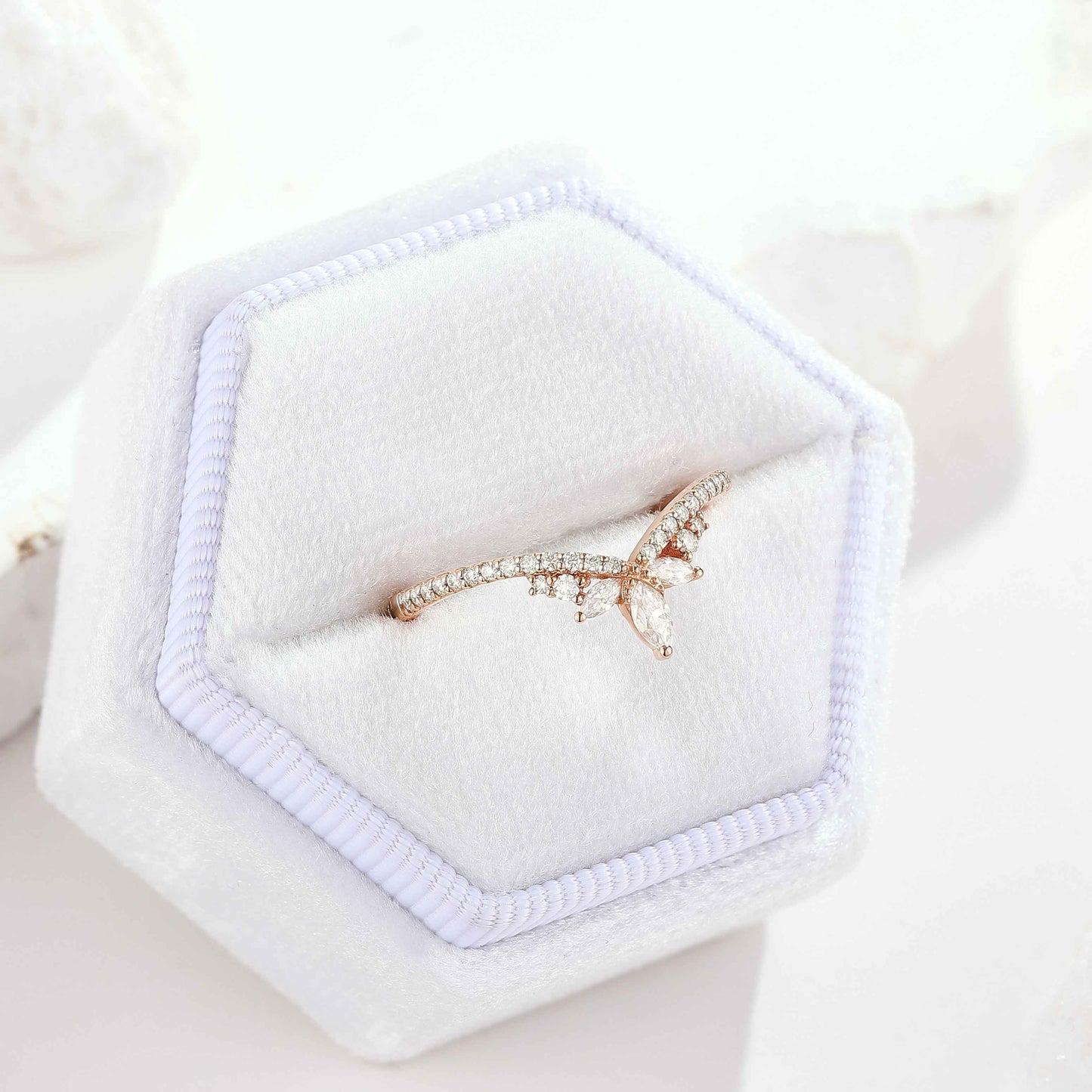 Unique Marquise Cut Moissanite Stackable Wedding Ring