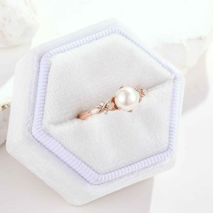 Unique Design Round Pearl Engagement Ring Rose Gold Ring