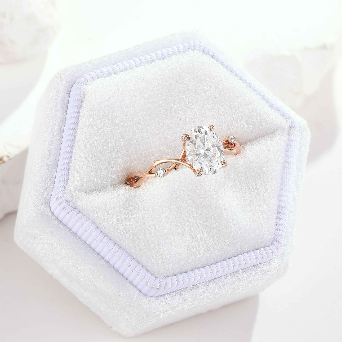 Art Deco Oval Cut Moissanite Engagement Ring Vine Branch Wedding Ring