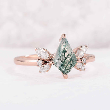 Unique kite Cut Moss Agate Art Decor Gemstone Ring