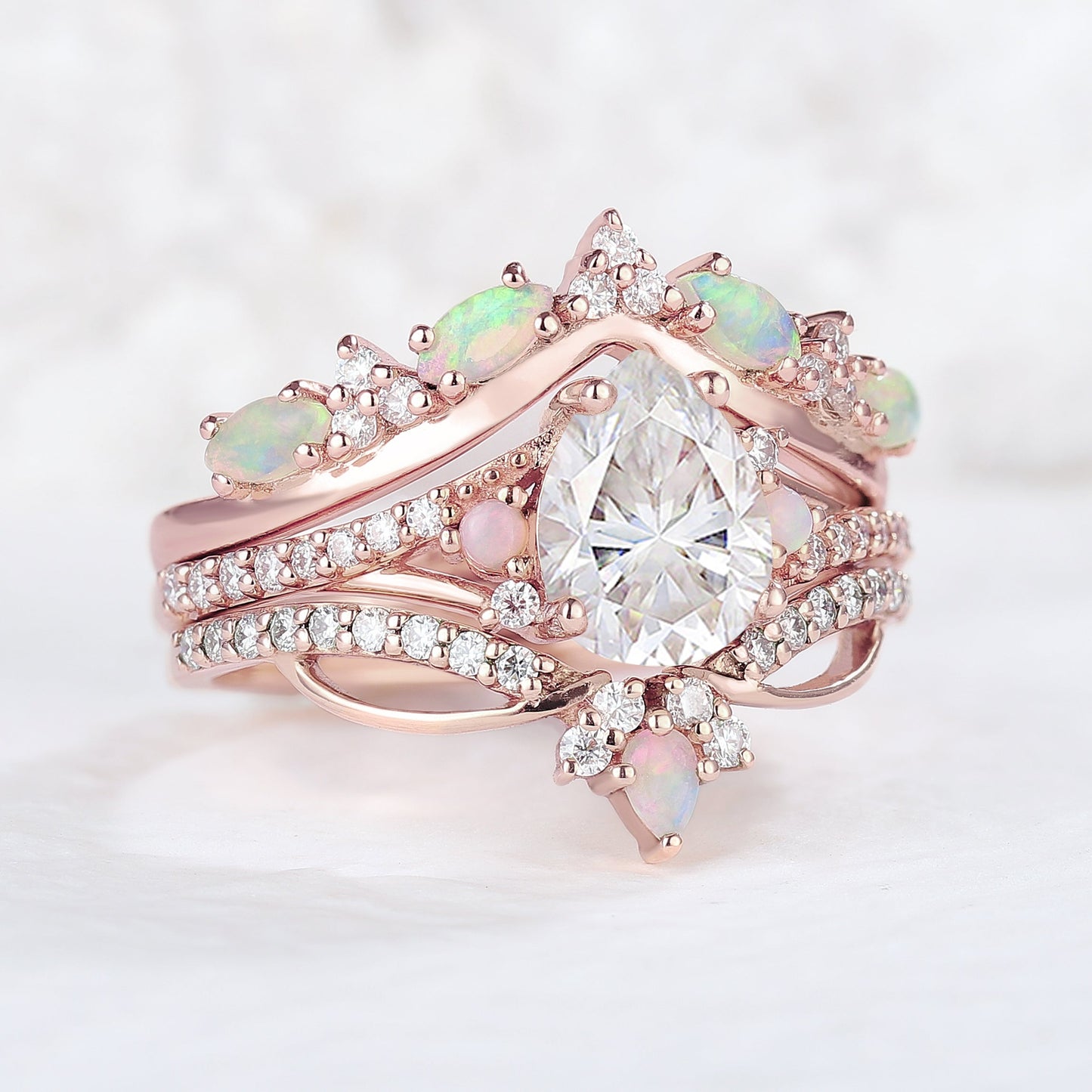 Nature Pear Shaped Moissanite Vine Handmade Ring Set 3pcs