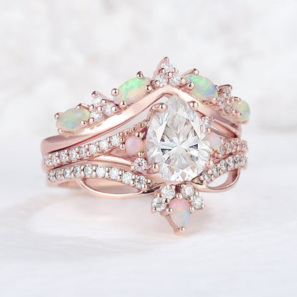 Nature Pear Shaped Moissanite Vine Handmade Ring Set 3pcs