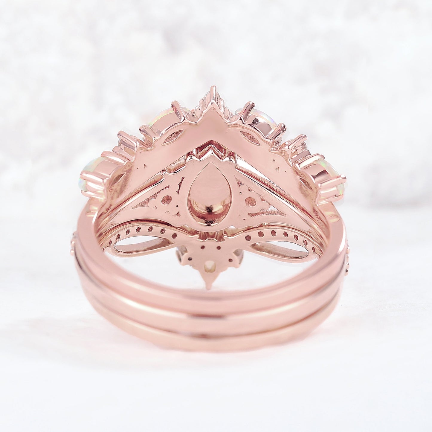 Nature Pear Shaped Moissanite Vine Handmade Ring Set 3pcs