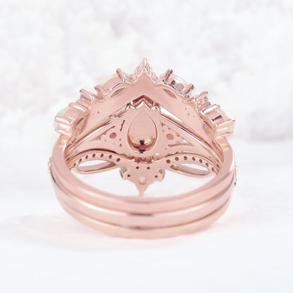 Nature Pear Shaped Moissanite Vine Handmade Ring Set 3pcs