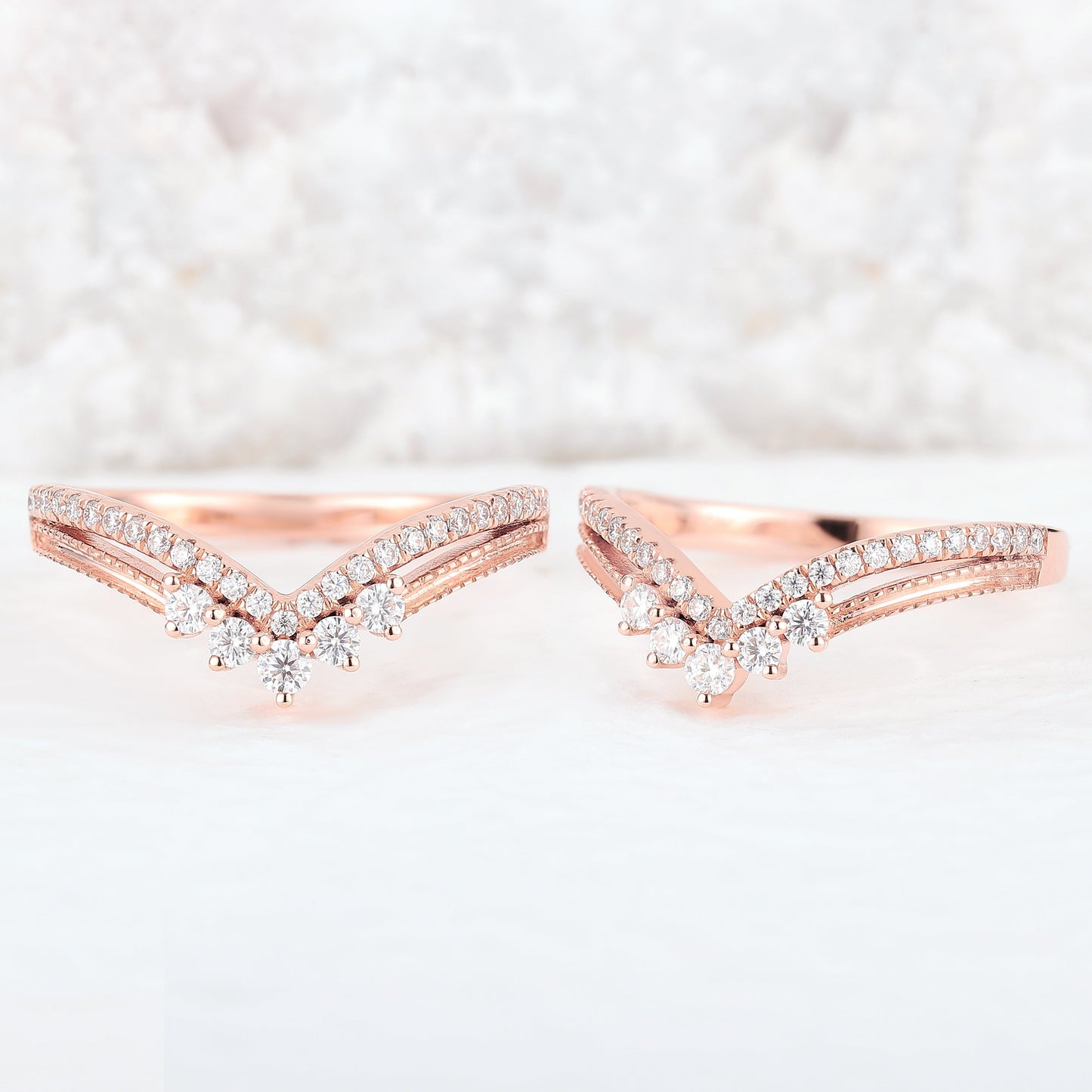 Chevron Round Cut Moissanite Silver Stacking Ring