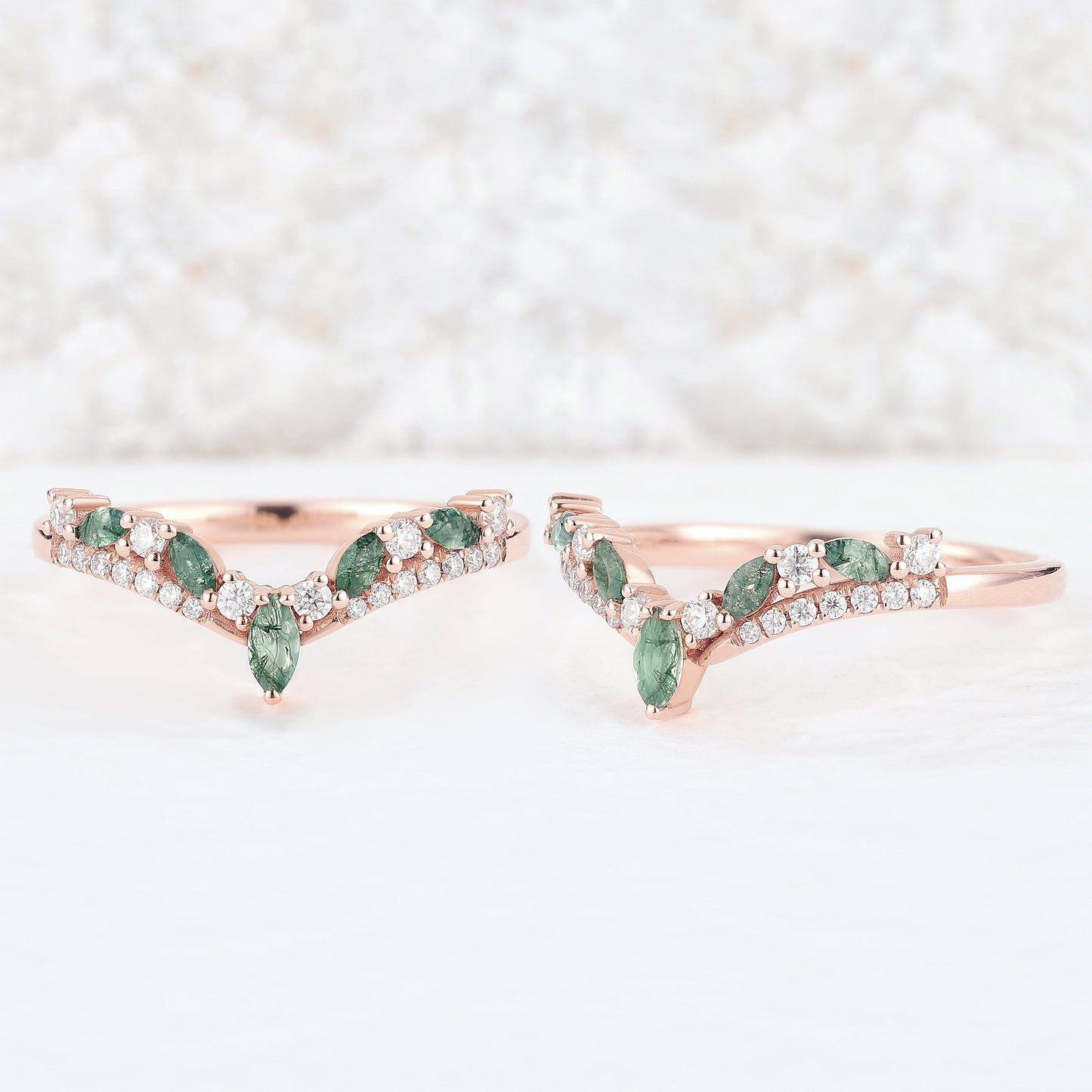 Chevron Marquise Cut Moss Agate Stacking Ring Sterling Silver