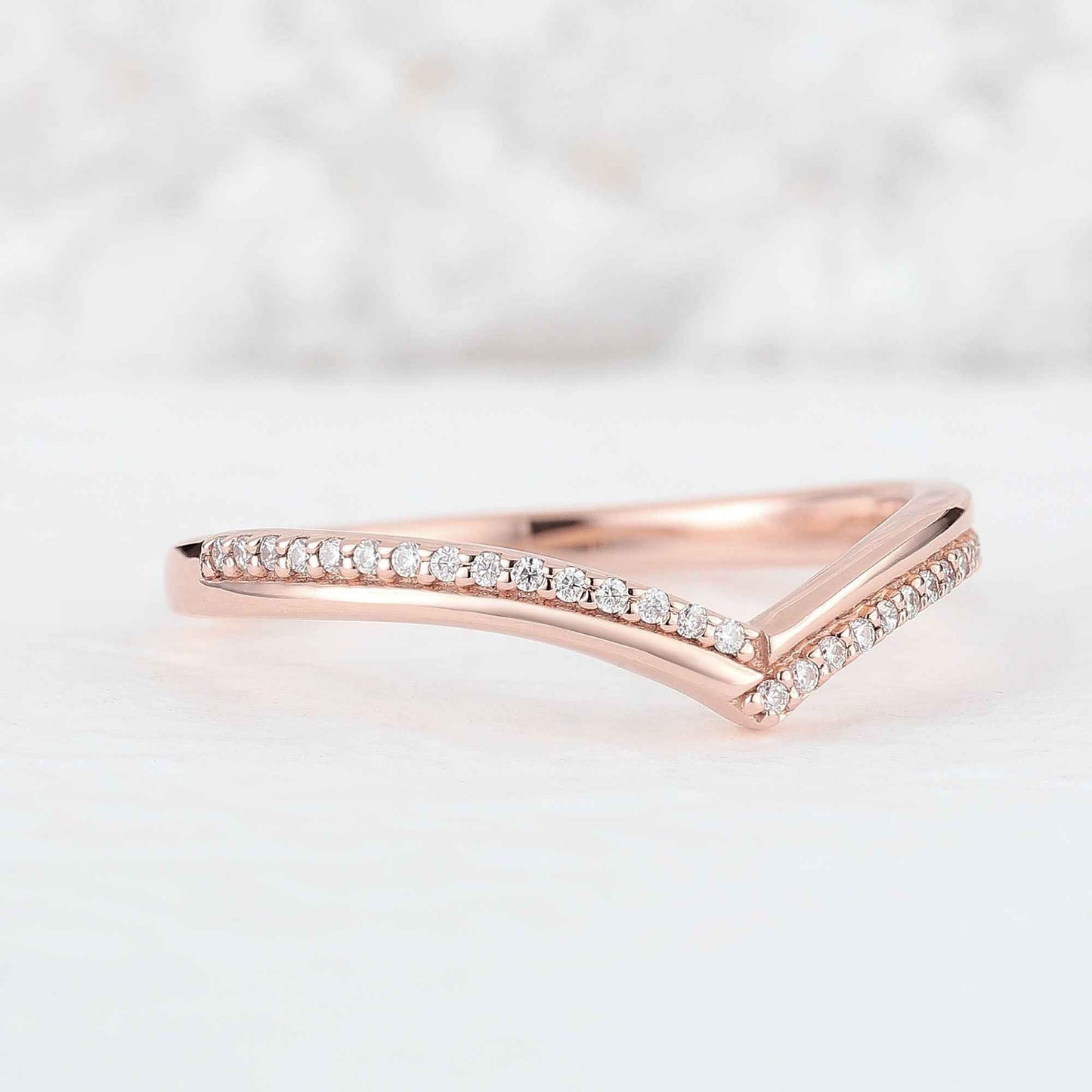 Classic Chevron Round Moissanite Silver Stacking Ring
