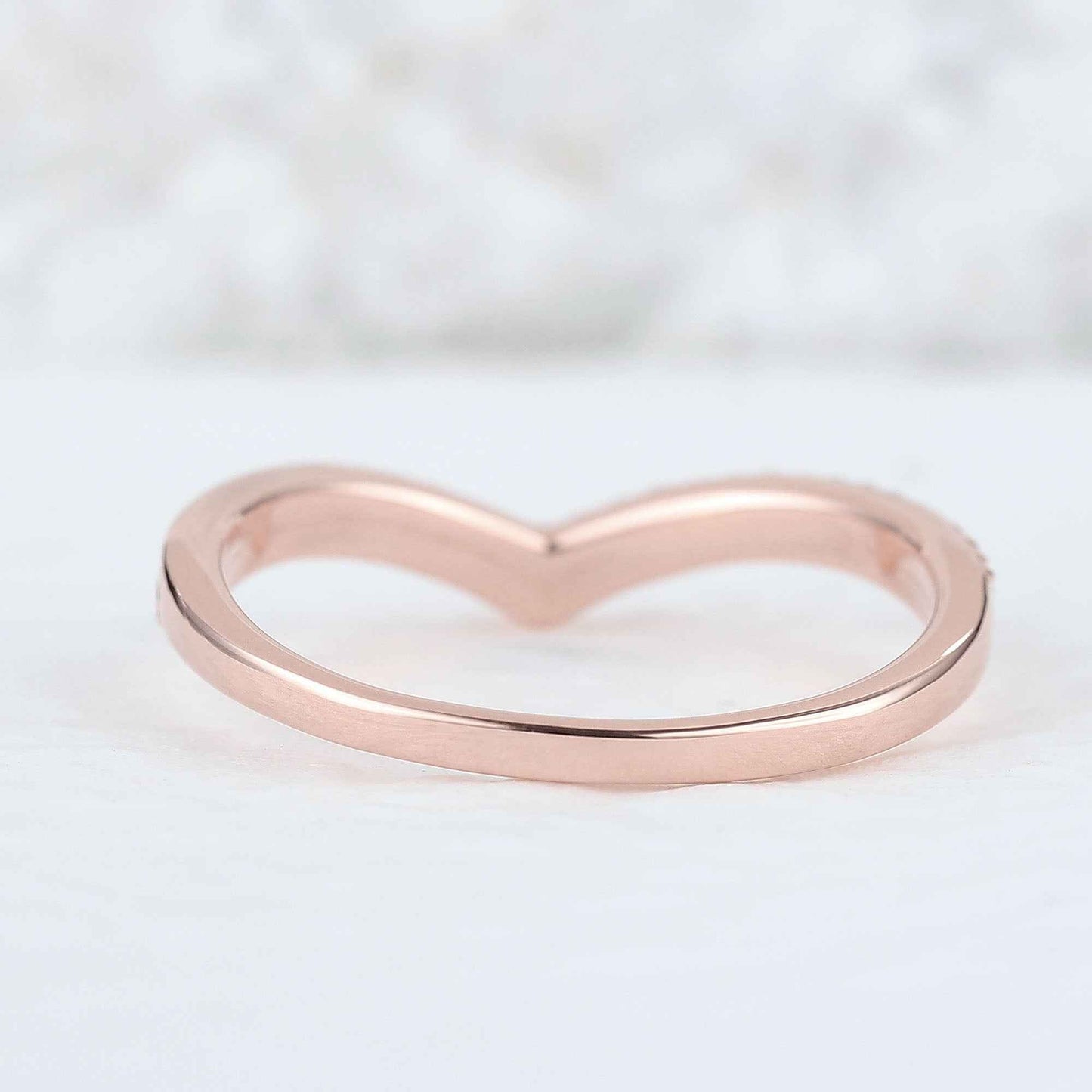 Classic Chevron Round Moissanite Silver Stacking Ring