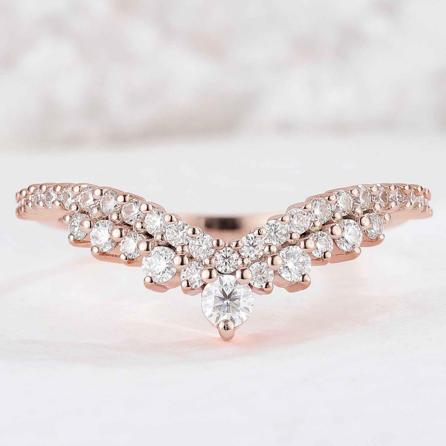 Deep Chevron Moissanite Silver Stacking Ring