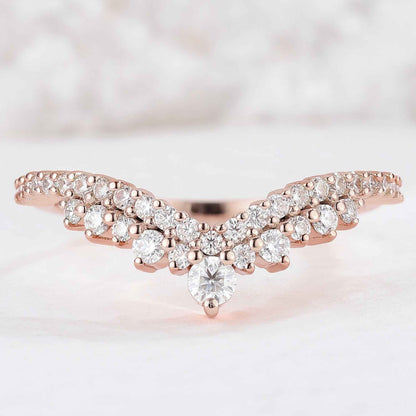 Deep Chevron Moissanite Silver Stacking Ring